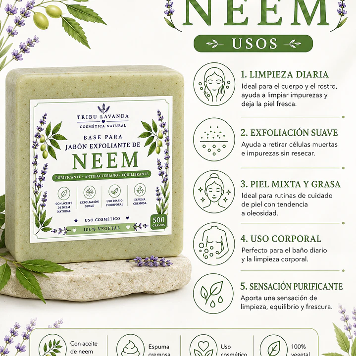 Base de Jabón Exfoliante de Neem 500 gr y Kg 2