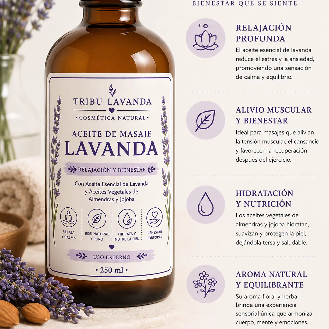 Aceite de Masajes corporal Relajante Lavanda 250 ML  2
