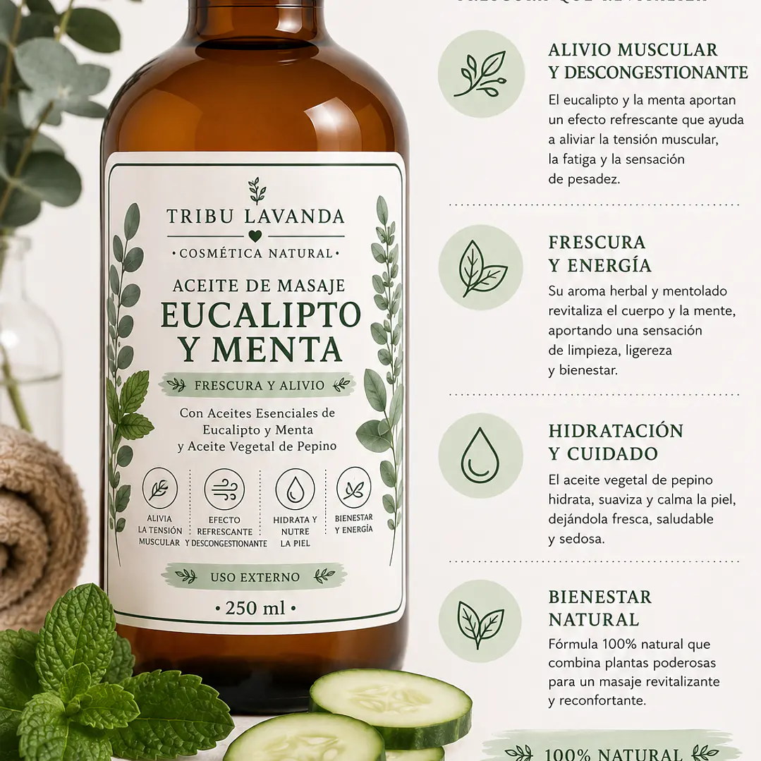 Aceite de Masajes corporal Descontracturante Menta Eucaliptus 250 ML  2