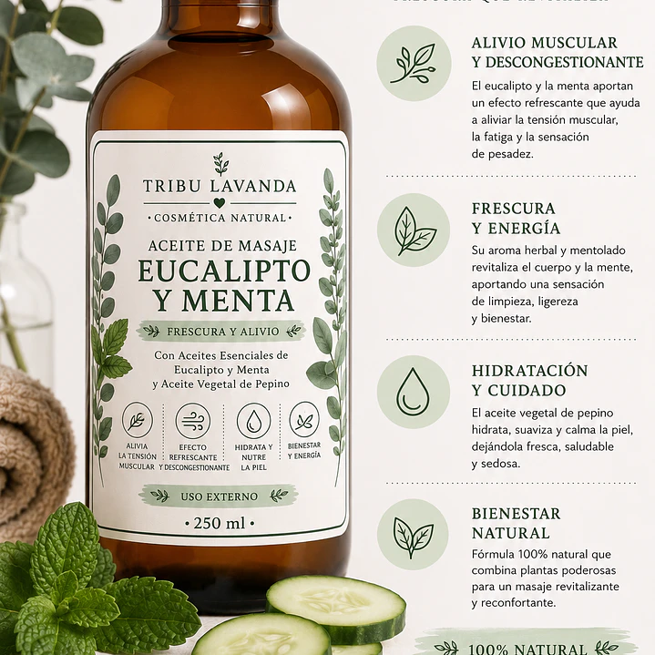Aceite de Masajes corporal Descontracturante Menta Eucaliptus 250 ML  2