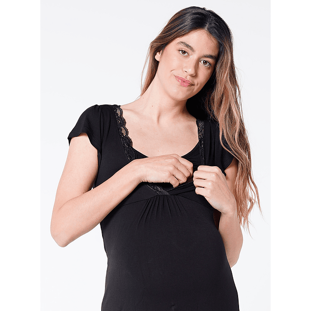 Camisa de dormir  maternal negra con encaje