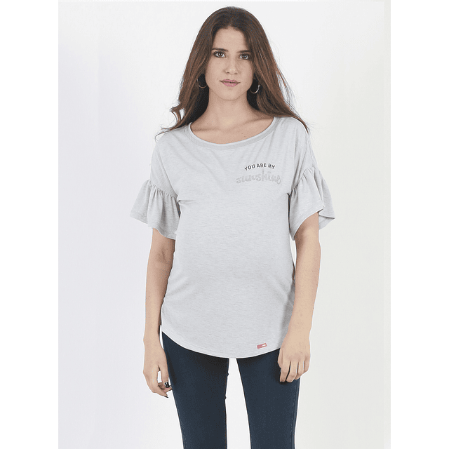 Polera maternal gris mangas volante