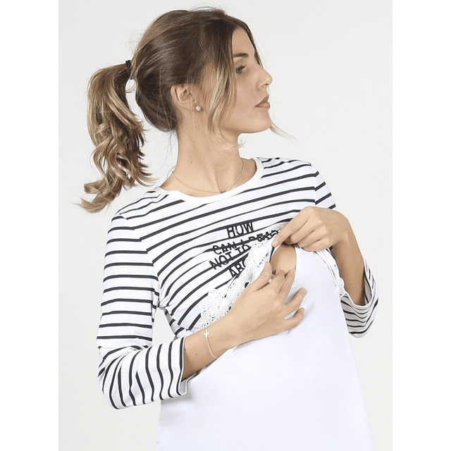 Polera rayas  con crochet marino