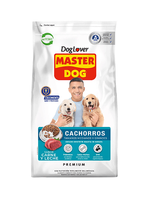 Master Dog Cachorro Tamaños Medianos y Grandes Sabor Carne Leche 18 kg