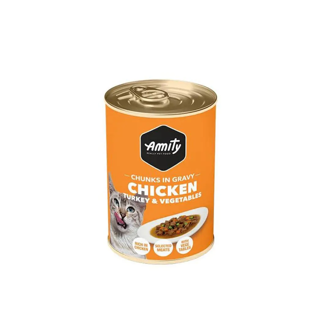 Lata Amity Chunks Pollo, Pavo y Vegetales 415 Grs 1