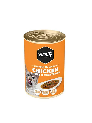 Lata Amity Chunks Pollo, Pavo y Vegetales 415 Grs