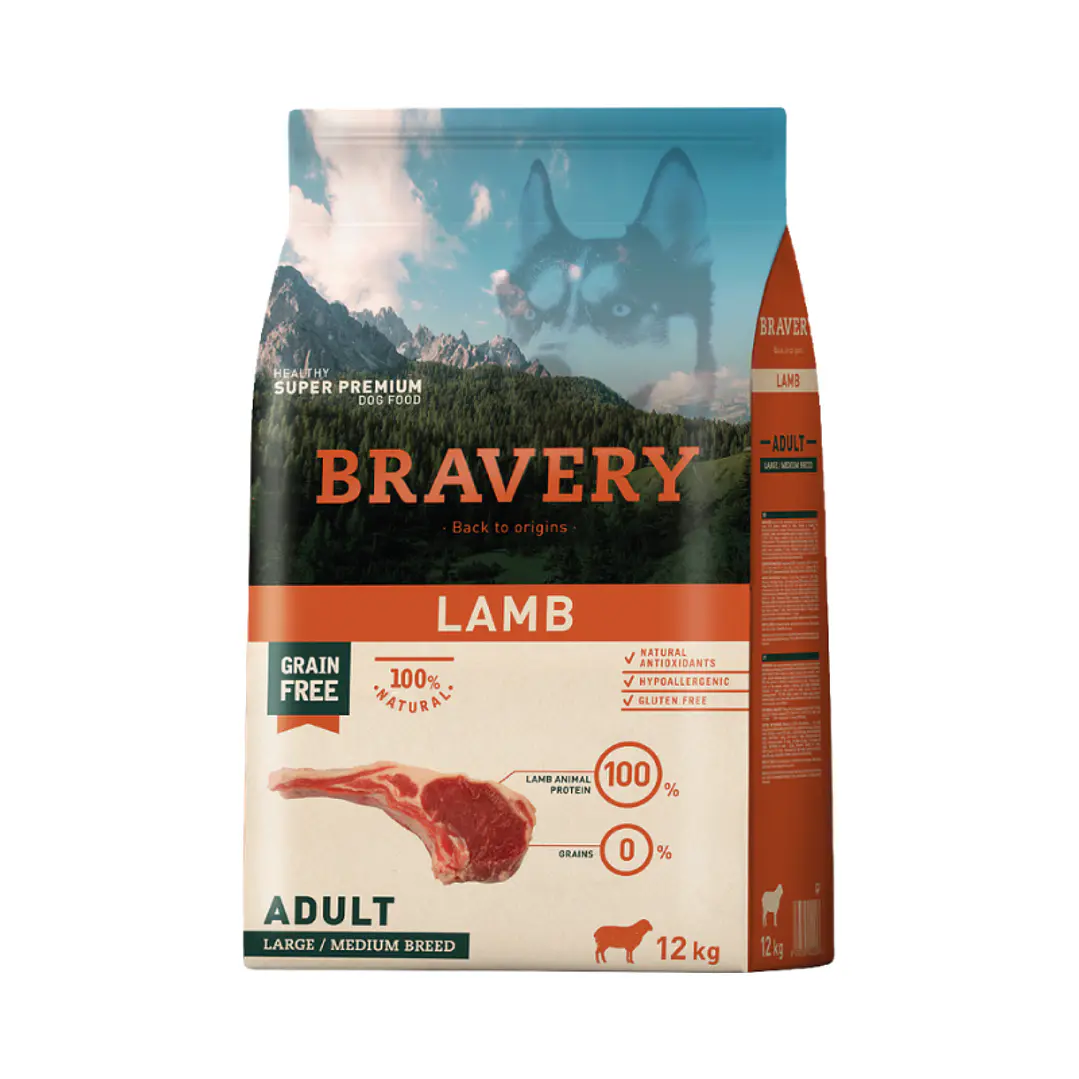 Bravery Perro Adulto Raza Mediana Grande Sabor Cordero 12 kg 1