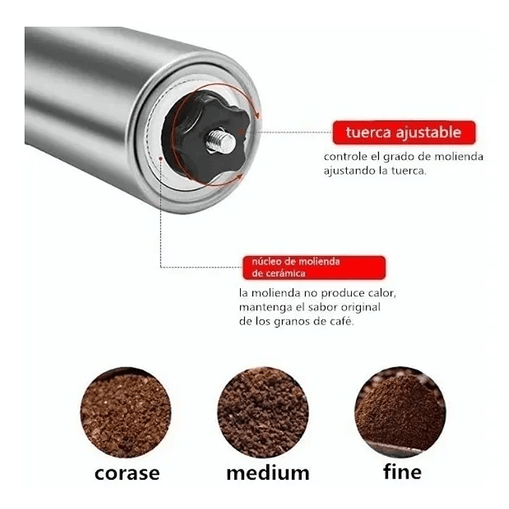 Molinillo De Café Manual, regulable y de Acero Inoxidable 6