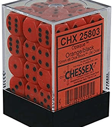 CHESSEX OPAQUE 12MM D6 WITH PIPS DICE BLOCKS (36 DICE) - ORANGE W/BLACK