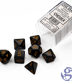 CHESSEX OPAQUE POLYHEDRAL 7-DIE SETS - BLACK W/GOLD