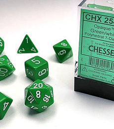 CHESSEX OPAQUE POLYHEDRAL 7-DIE SETS - GREEN W/WHITE