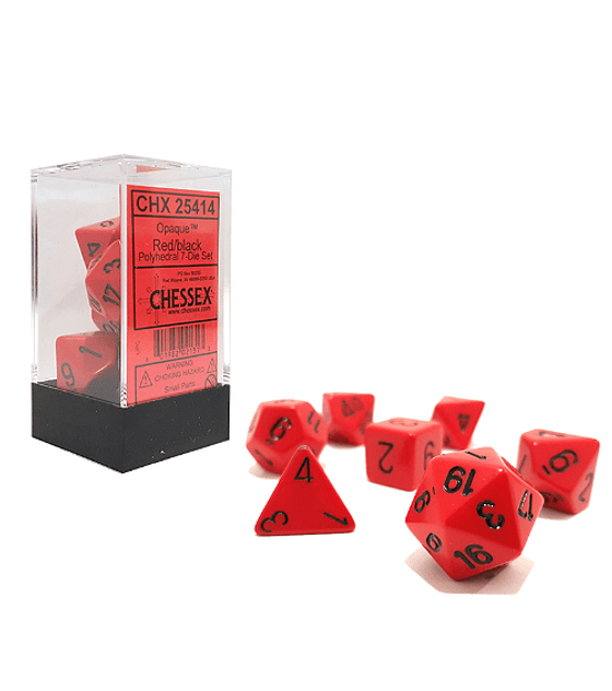 CHESSEX OPAQUE POLYHEDRAL 7-DIE SETS - RED W/BLACK