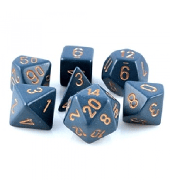 CHESSEX OPAQUE POLYHEDRAL 7-DIE SETS - DUSTY BLUE W/GOLD