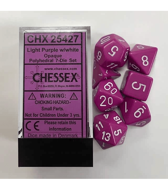 CHESSEX OPAQUE POLYHEDRAL 7-DIE SETS - LIGHT PURPLE W/WHITE