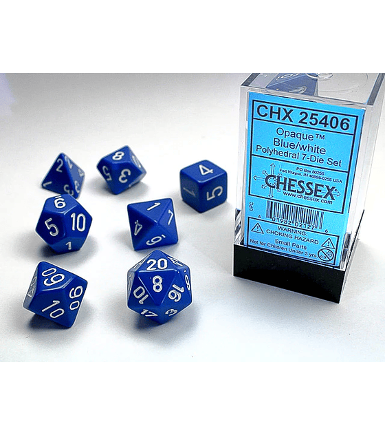 CHESSEX OPAQUE POLYHEDRAL 7-DIE SETS - BLUE W/WHITE