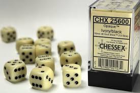 Chessex Opaque Würfel – 12 Stück 16mm D6 Mit Punkten (Ivory Mit Schwarz) Für Brettspiele & RPG