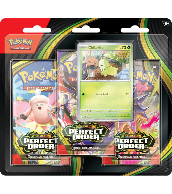 PKM Mega Evolution Perfect Order 3 Pack Blister - EN (Chikorita)