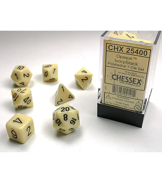 Chessex Opaque Polyhedral 7-Die Sets - Ivory w/black