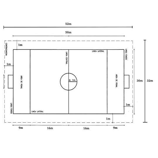 Pasto sintético económico: cancha de 52x32 m2