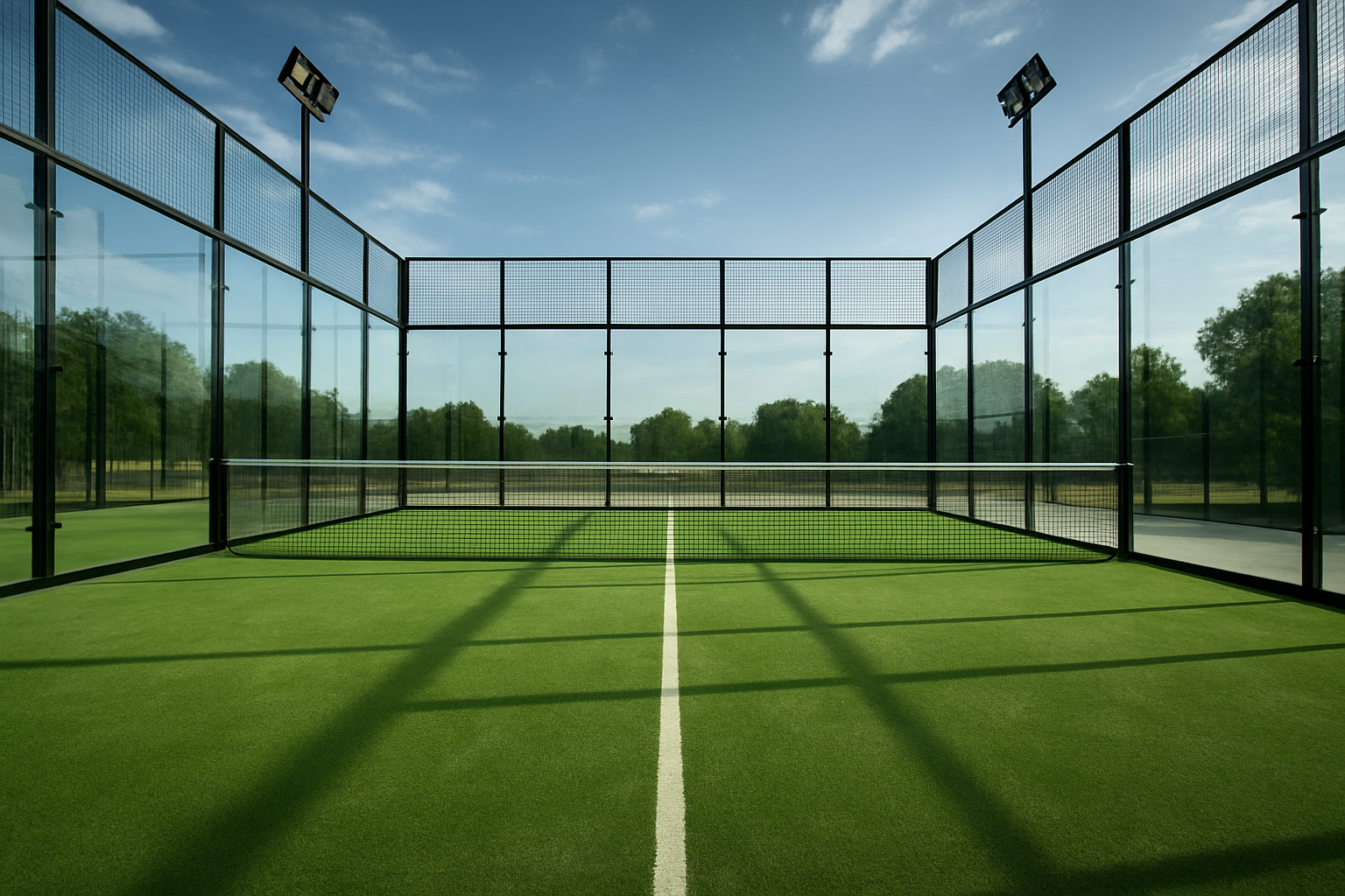 Cancha de Pádel Resistente: Estructura, Vidrios y Césped Sintético