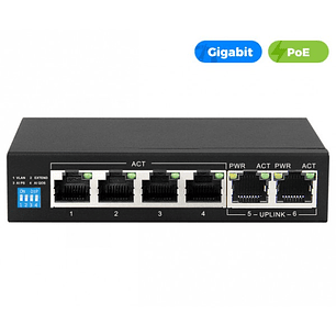 Switch UltraLAN Gigabit Ethernet AI PoE de 4 portas e 60 W com 2 portas de uplink GE