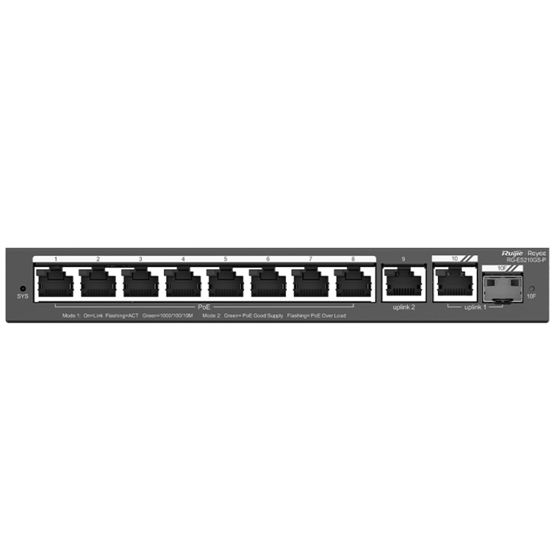 Switch gerenciável inteligente Reyee com 10 portas Gigabit, 8 portas PoE de 120 W e 1 porta SFP combinada | RG-ES210GS-P 1