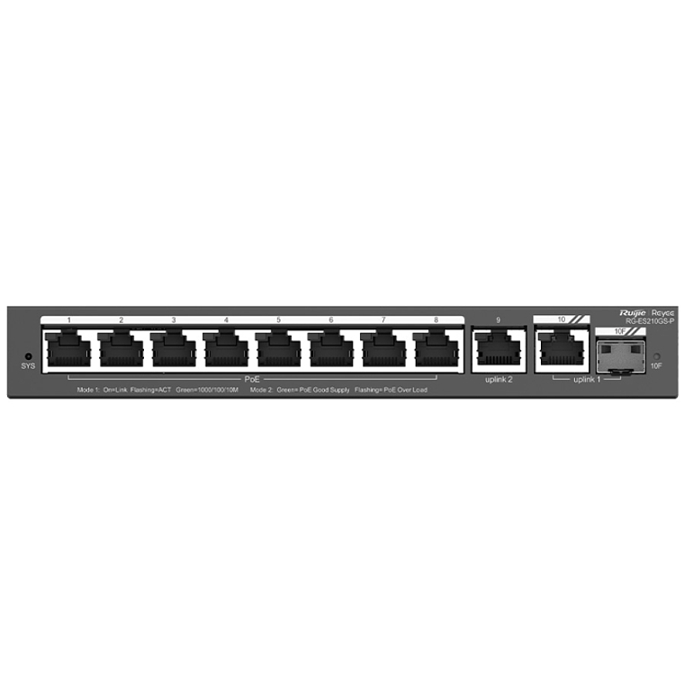 Switch gerenciável inteligente Reyee com 10 portas Gigabit, 8 portas PoE de 120 W e 1 porta SFP combinada | RG-ES210GS-P 1