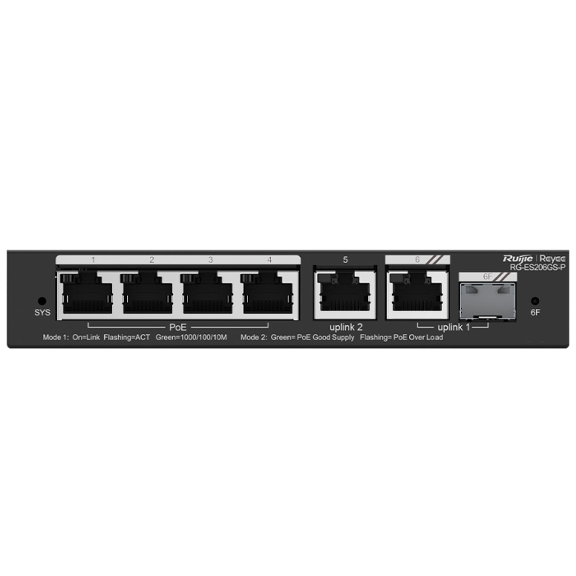 Switch gerenciável inteligente Reyee com 6 portas Gigabit, 4 portas PoE de 54 W e 1 porta SFP combinada | RG-ES206GS-P 1