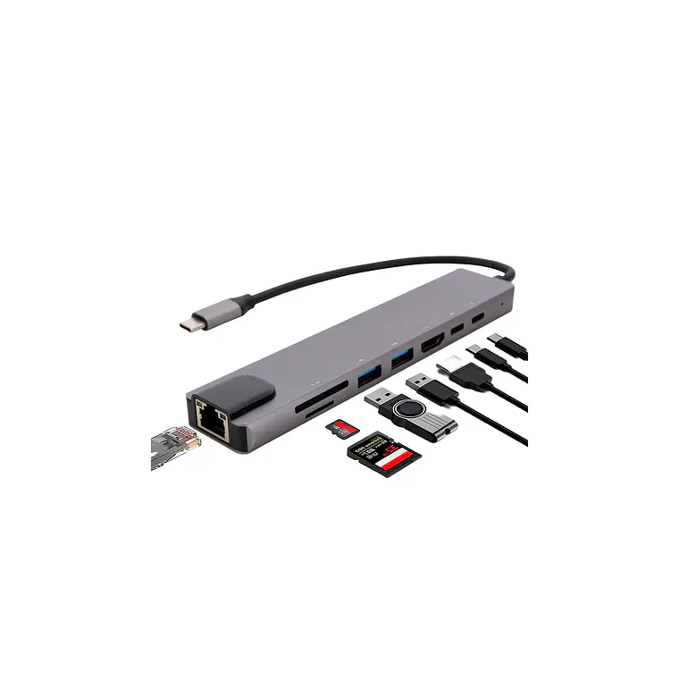 Hub Multifuncional Type-C para HDTV – 5 em 1 com HDMI, PD, 2×USB, Type-C, SD, TF e LAN  2