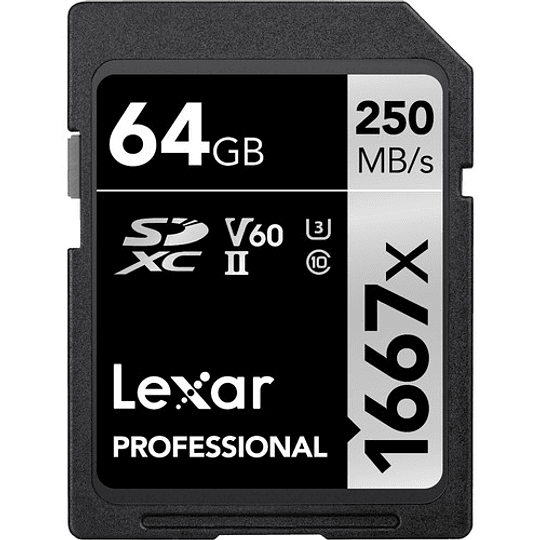 Lexar 64GB Professional 1667x UHS-II U3 SDXC V60 250MB/S Tarjeta de Memoria 4K - Image 1