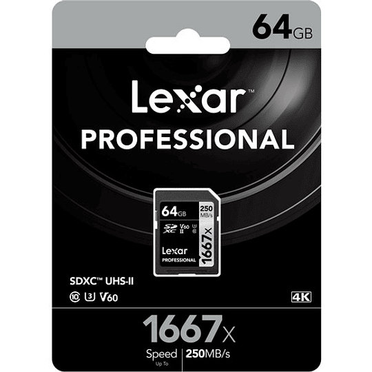 Lexar 64GB Professional 1667x UHS-II U3 SDXC V60 250MB/S Tarjeta de Memoria 4K - Image 2