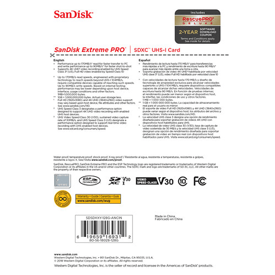 SanDisk 128GB Extreme PRO UHS-I SDXC Tarjeta de Memoria / SDSDXXY-128G-GN4IN - Image 5