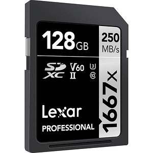 Lexar 128GB Professional 1667x UHS-II U3 SDXC V60 250MB/S Tarjeta de Memoria 4K
