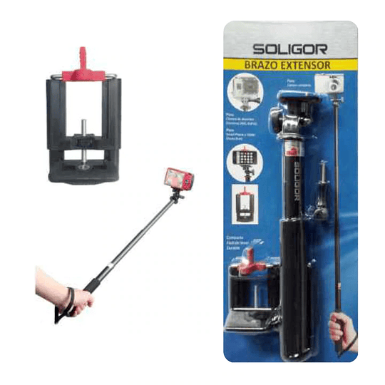 SOLIGOR BRAZO EXTENSOR SELFIE CON SOPORTE TELEFONO Y DISPARADOR SOLIGOR - Image 1