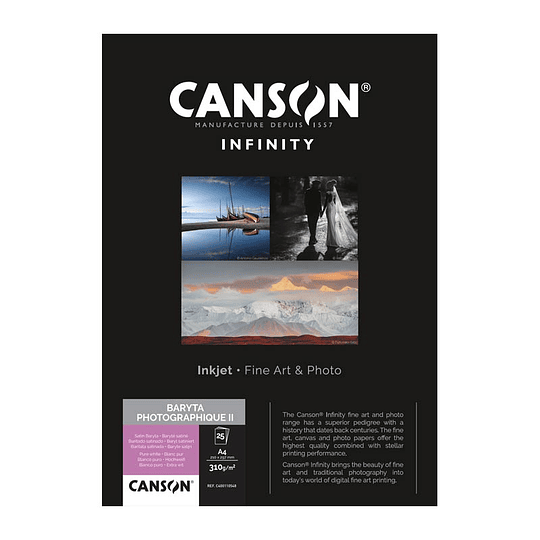 CANSON BARYTA PHOTOGRAFIQUE II 310 GR SATINADO A4 25 HOJAS - Image 1