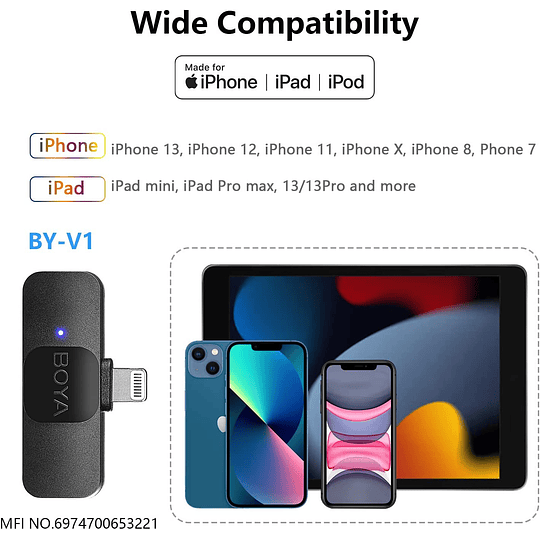 Boya BY-V1 Micrófono inalámbrico ultra compacto  2.4 GHZ conector lightning. - Image 5