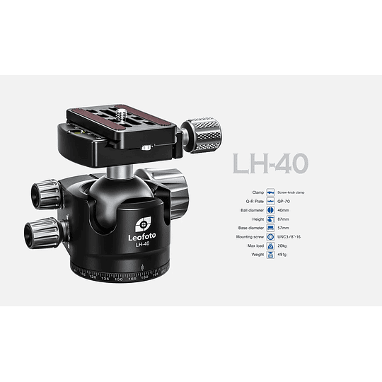Leofoto LS-323C+LH-40 Kit Trípode Fibra de Carbono de 3 Secciones Serie Ranger. - Image 5