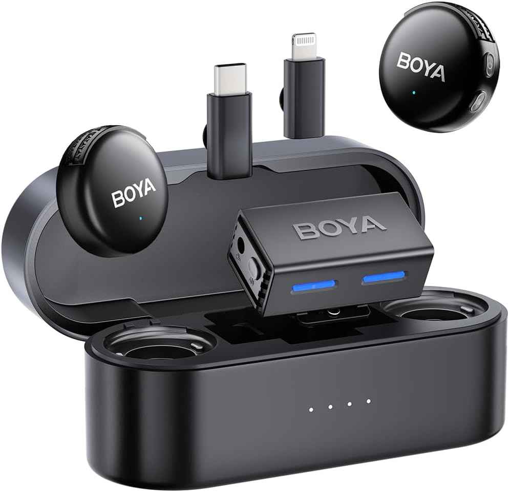 Boya Boyalink 3-in-1 Draadloze Lavalier-microfoon – USB-C/Lightning/3,5mm TRS, 48kHz/24bit, 1000ft Bereik, Ruisonderdrukking