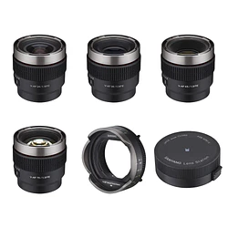 Samyang Maleta 4 Lentes Cine 24mm 35mm 45mm y 75mm T1.9 Adaptador Enfoque Manual y Lens Station para E-Mount