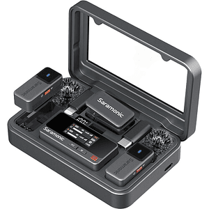 Saramonic Air Kit de Micrófonos Lavalier Inalámbrico 2,4GHz de 2TX y 1RX más Estuche de Carga