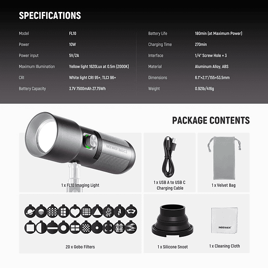 Neewer Basics FL10 LinternaLed  fotográfica de 10W / 10106178 - Image 3
