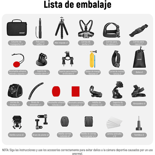 Neewer Kit Accesorios 50 en 1  para Cámaras de Acción / 10101704 - Image 2