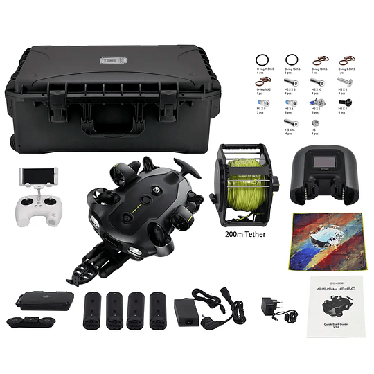QYSEA FIFISH E-GO E-E200A ROV Submarino con IA Brazo Robótico 4 Baterías Estación de Carga y Maleta (Cable de 200m) - Image 1
