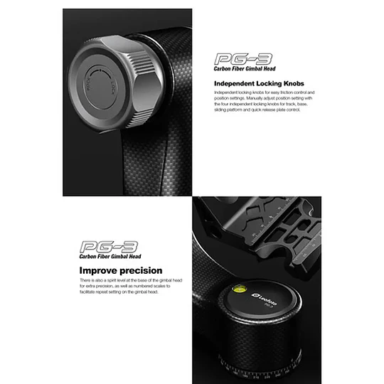 Leofoto PG-3 Cabezal Gimbal de Fibra de Carbono con Capacidad hasta 25Kg - Image 8