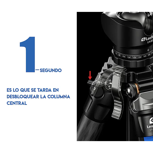 LEOFOTO LY-224C+LH25Y Kit Trípode Carbono Ranger de 4 Secciones AMARILLO con Cabezal de Rotula (Sop. Hasta 6kg) - Image 8