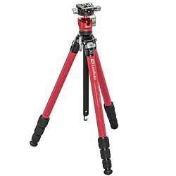 LEOFOTO LY-224C+LH25R Kit Trípode Carbono Ranger de 4 Secciones ROJO con Cabezal de Rotula (Sop. Hasta 6kg)