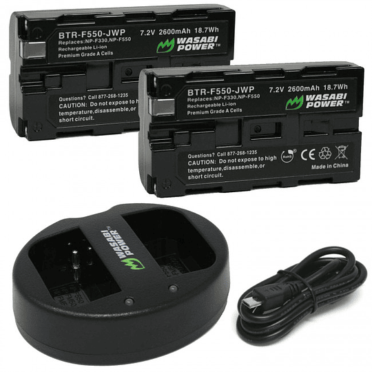 Wasabi Power NPF550 Kit de Baterías y Cargador para Sony / KIT-BTR-F550 