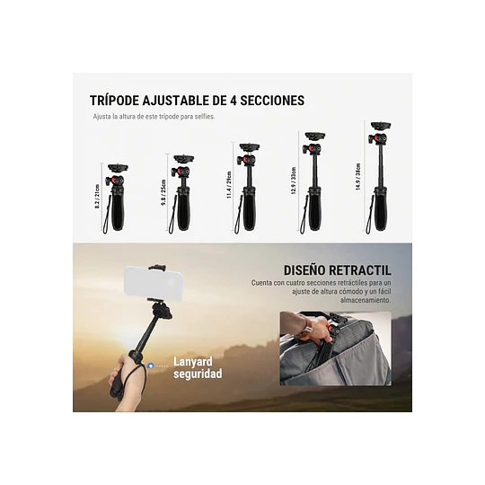 Neewer Trípode de escritorio Extensible 38cm. Compatible con Celular, Cámara y GoPro / 10104171EU - Image 8