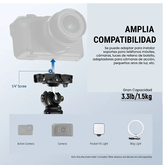 Neewer Trípode de escritorio Extensible 38cm. Compatible con Celular, Cámara y GoPro / 10104171EU - Image 2
