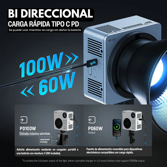 Neewer Luz LED RGB Portátil con Batería y Montura Bowens COB 80W / 10106634EU - Image 7